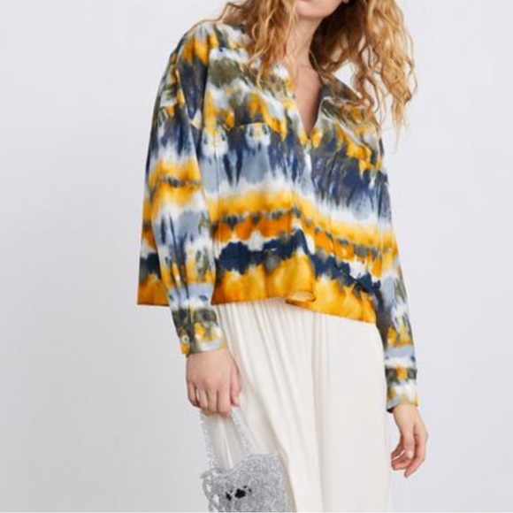 Zara yellow blue tie dye long sleeve oversized top size M - Picture 9 of 10